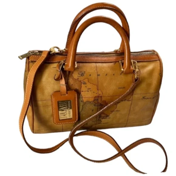 Alviero Martini (Preloved Geo Map Print Classic Boston Bag - Picture 3 of 12